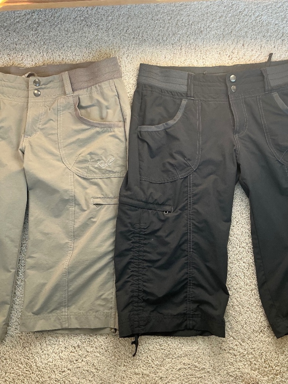 Kuhl capri shorts. Gray and tan. Size 6. Lot of 2. Excellent condition.